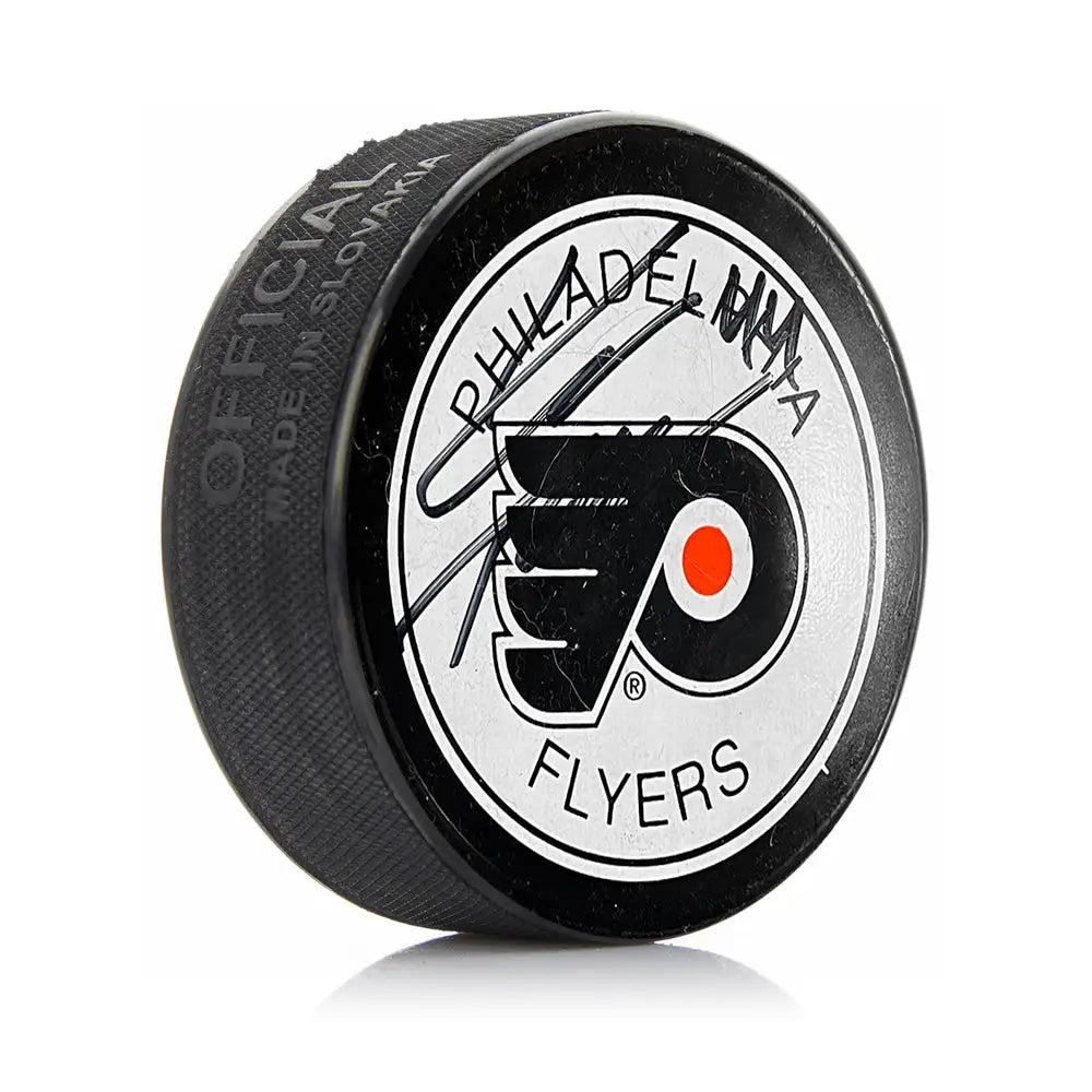 Kimmo Timonen Philadelphia Flyers Autographed White Hockey Logo Puck - Hockey Memorabilia