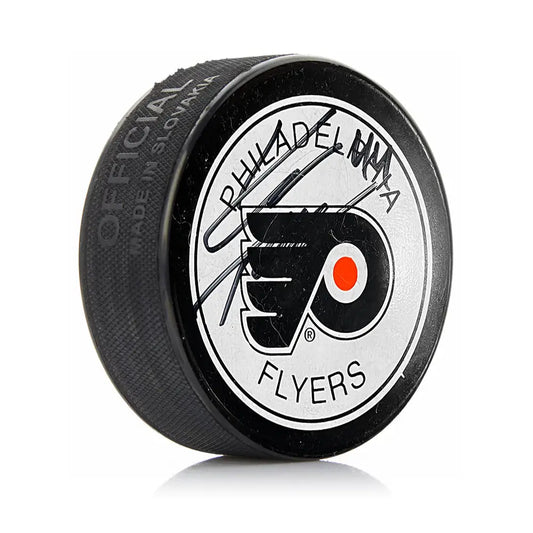 Kimmo Timonen Philadelphia Flyers Autographed White Hockey Logo Puck - Hockey Memorabilia