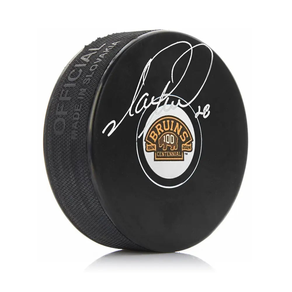Mark Recchi Autographed Boston Bruins 100th Anniversary Hockey Logo Puck - Hockey Memorabilia