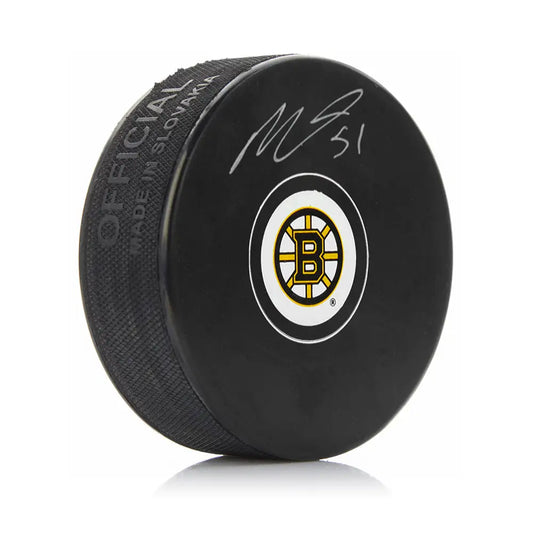 Matthew Poitras Autographed Boston Bruins Hockey Logo Puck - Hockey Memorabilia