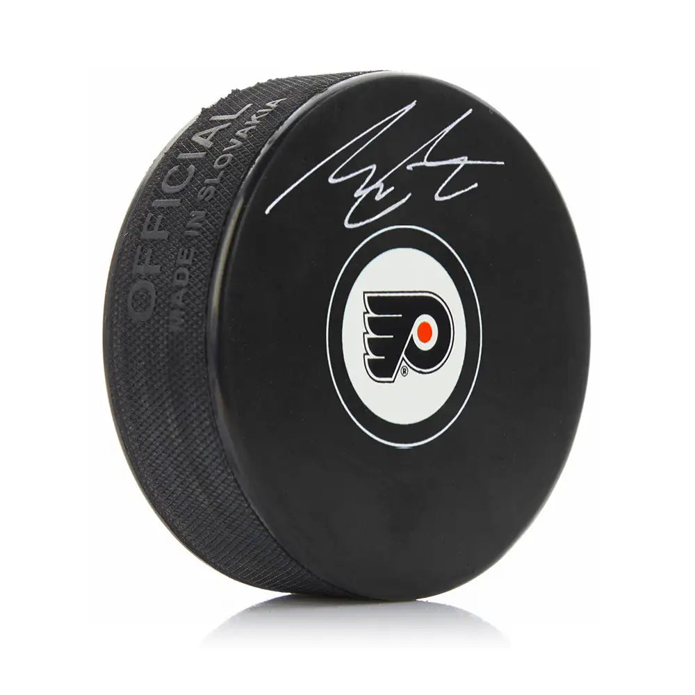 Morgan Frost Autographed Philadelphia Flyers Hockey Logo Puck - Hockey Memorabilia