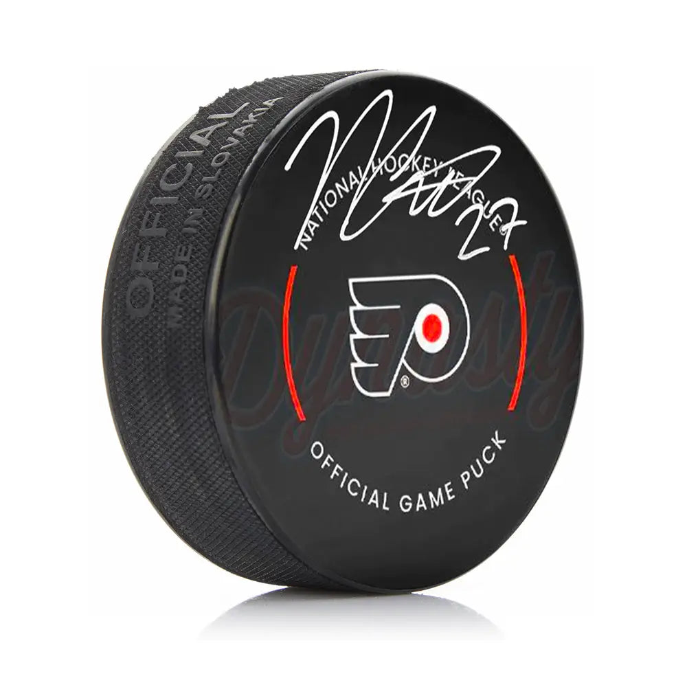 Noah Cates Autographed Philadelphia Flyers Hockey Game Model Puck - Hockey Memorabilia