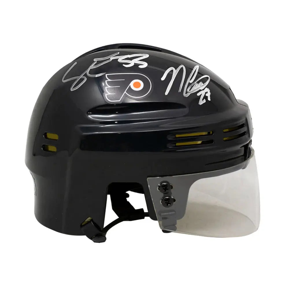 Noah Cates & Samuel Ersson Philadelphia Flyers Autographed NHL Hockey Bauer Mini-Helmet - Hockey Memorabilia