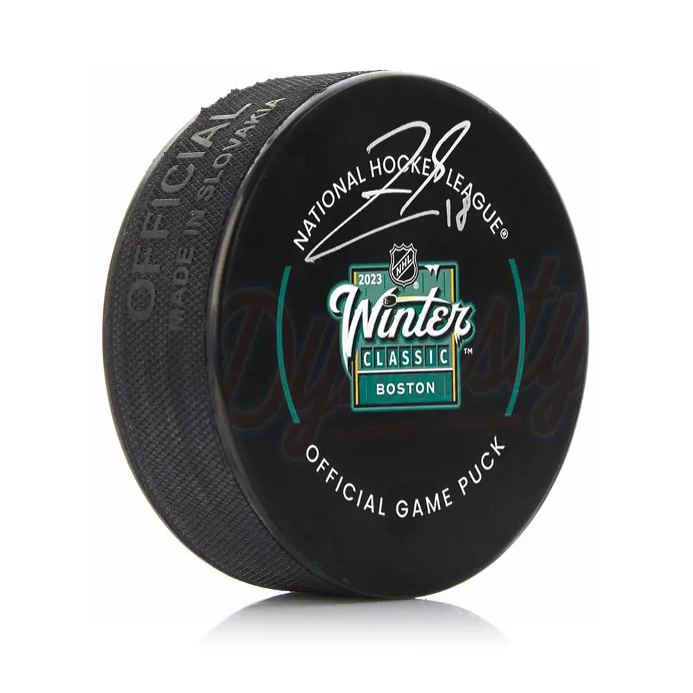 Pavel Zacha Boston Bruins Autographed 2023 Winter Classic Game Model Puck - Hockey Memorabilia