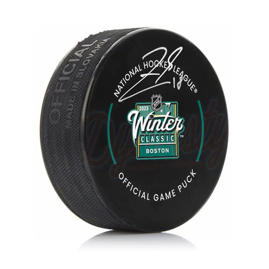 Pavel Zacha Boston Bruins Autographed 2023 Winter Classic Game Model Puck - Hockey Memorabilia