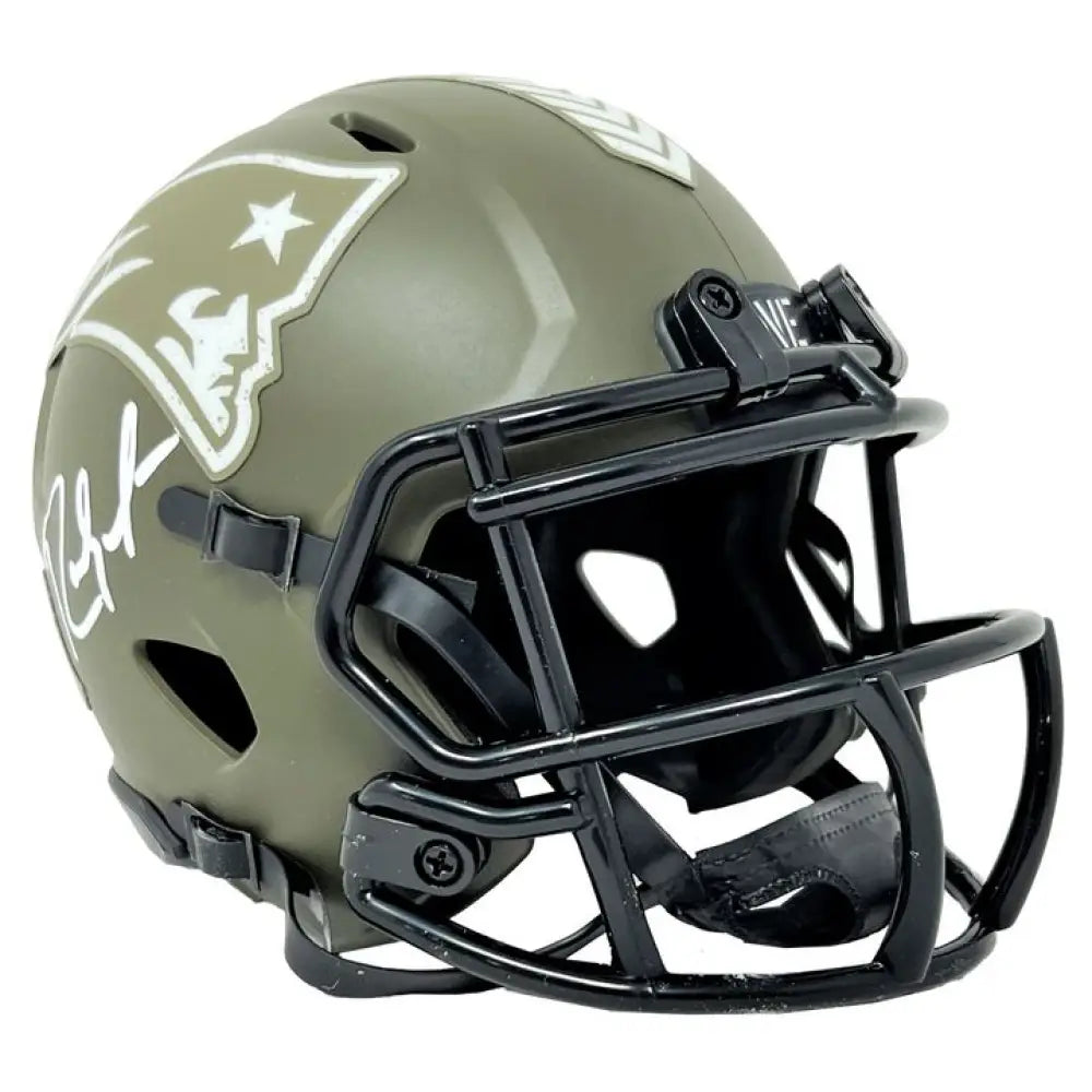 Randy Moss Autographed Patriots Salute to Service Mini Helmet - Beckett Auth - Football Memorabilia