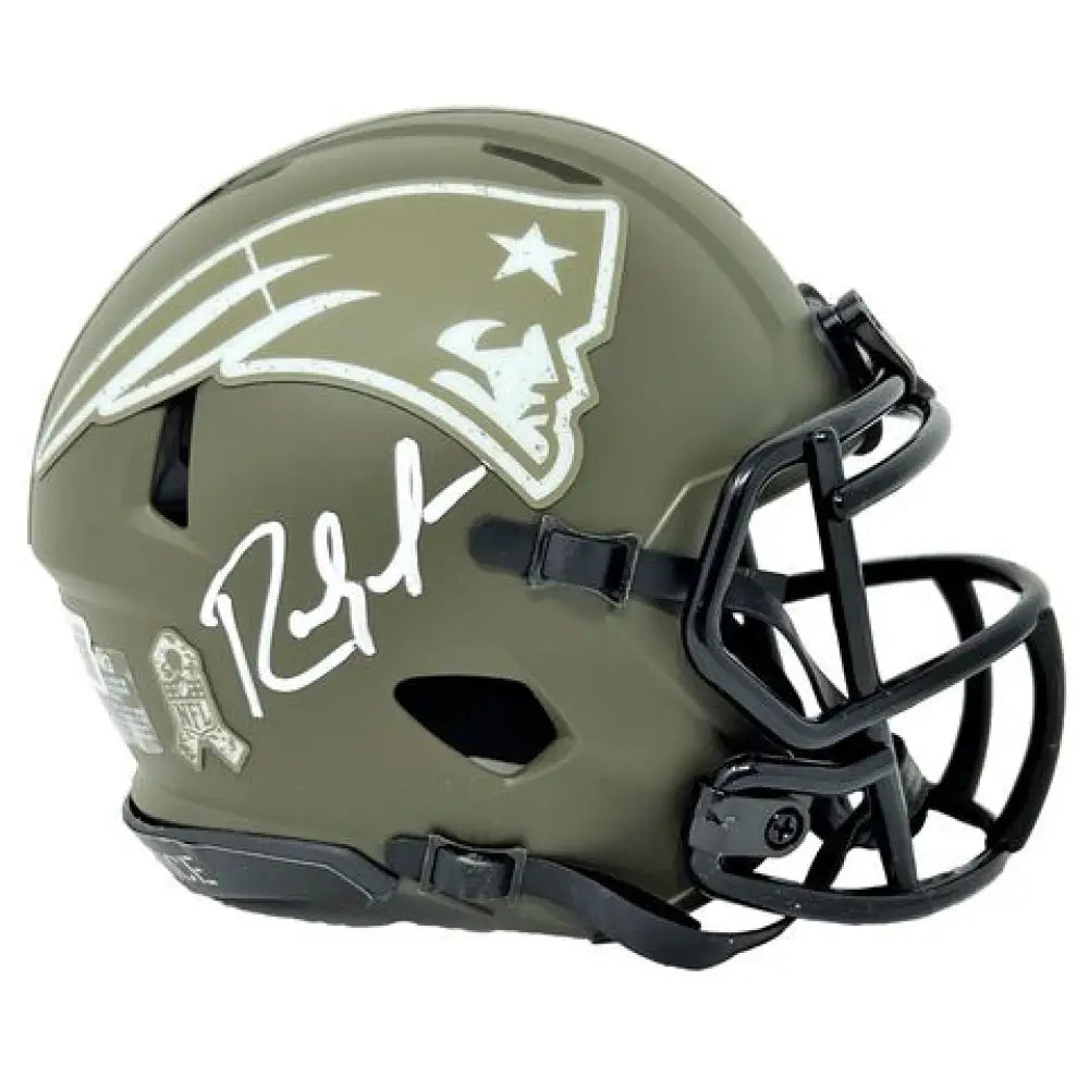 Randy Moss Autographed Patriots Salute to Service Mini Helmet - Beckett Auth - Football Memorabilia