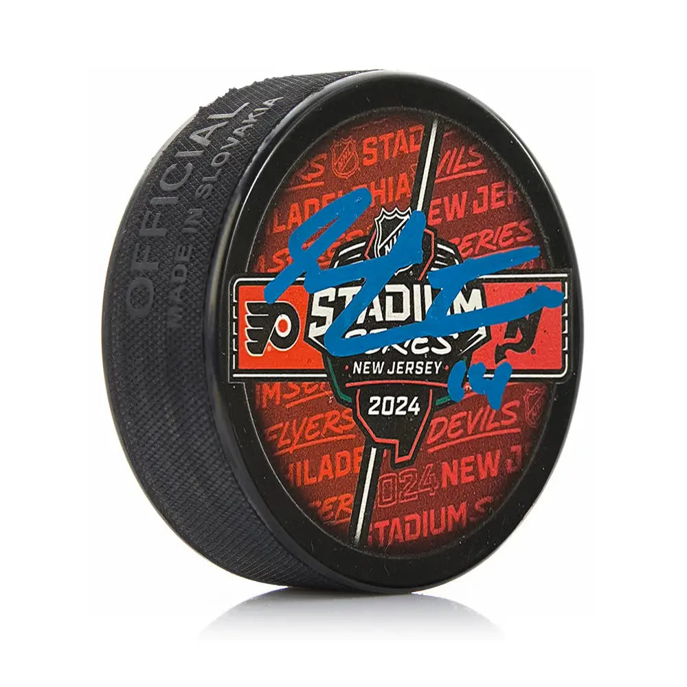 Sean Couturier Autographed Philadelphia Flyers 2024 Stadium Series Hockey Logo Puck - Hockey Memorabilia