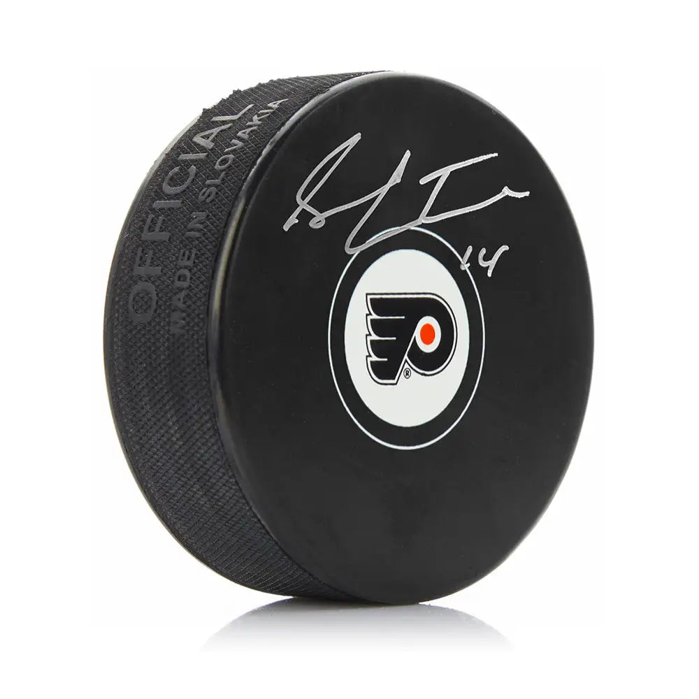 Sean Couturier Philadelphia Flyers Autographed Hockey Logo Puck - Hockey Memorabilia