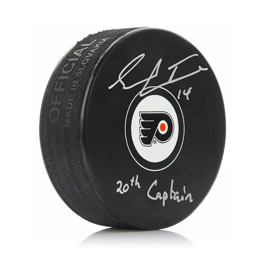 Sean Couturier Philadelphia Flyers Autographed Hockey Logo Puck Inscribed 20th Captain - Hockey Memorabilia