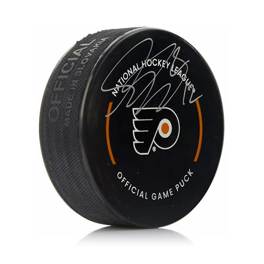 Simon Gagne Philadelphia Flyers Autographed Hockey Game Puck - Hockey Memorabilia