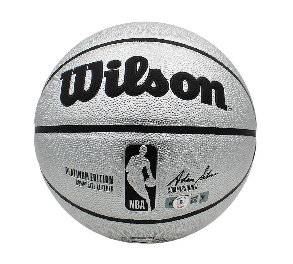 Tony Parker HOF 23 Autographed Wilson Platinum Basketball - Basketball Memorabilia