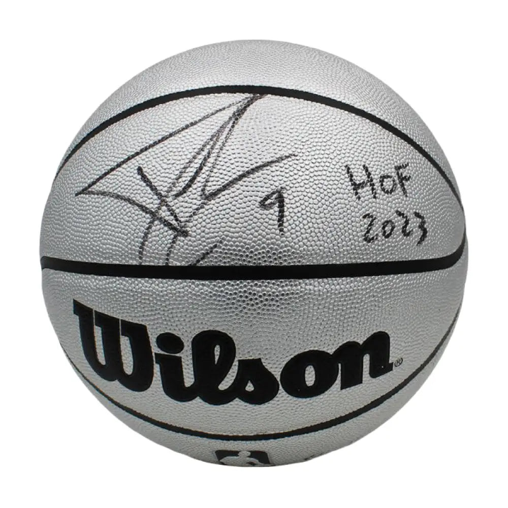Tony Parker HOF 23 Autographed Wilson Platinum Basketball - Basketball Memorabilia